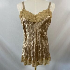 MDS California beige gold y2k lace cami top size 1x mcbling layering preppy